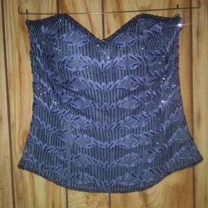 Top/Skirt: Gorgeous, fancy blue beaded silk bustier with matching satin skirt.